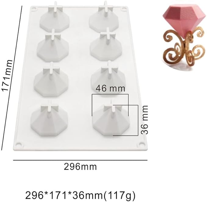 3D Diamond Gem Silicone Ice Cube Tray Mold Biscuit Chocolate Fondant Mould Epoxy Resin Clay Craft Art Handmade Ice DIY Molds (Diamond J_11.84 X6.84 X1.44inch)