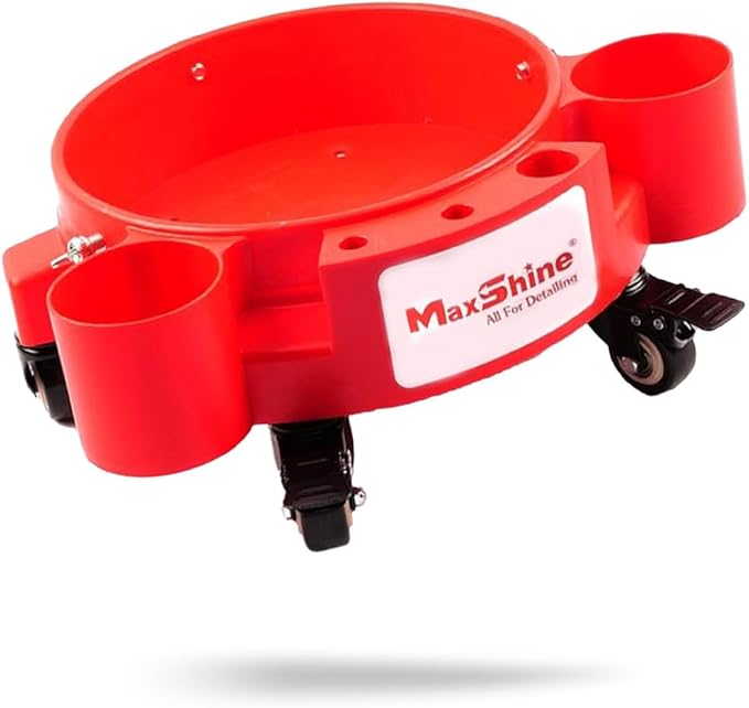 Maxshine Bucket Dolly | Fits 3–5 Gallon Detailing Buckets | Heavy-Duty Mobile Car Wash Dolly with 360° Swivel Wheels, Bottle & Brush Holders, Locking Screws, Auto Detailing Organizer