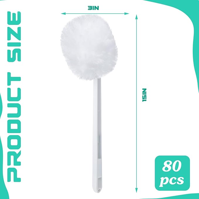 Zhehao 80 Pcs Toilet Bowl Brush Soft Swab Toilet Bowl Bulk White Reusable Long Plastic Handled Cleaners Scrubber Mop with Silk Cotton for Home Bathroom, 15 x 3 Inch, Without Cone Cup