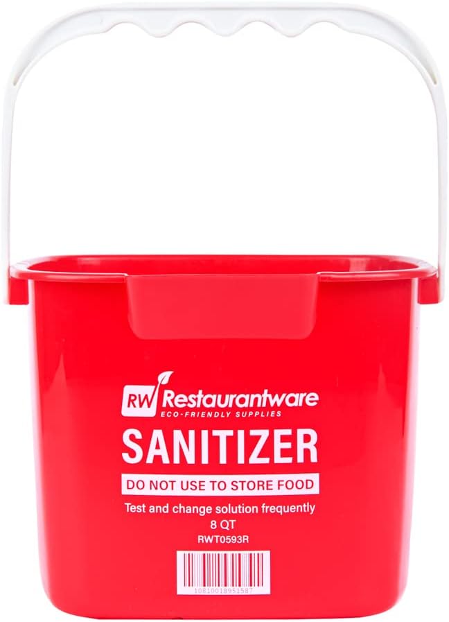 Restaurantware RW Clean 8 Quart Cleaning Bucket 1 Detergent Square Bucket - With Measurements Built-In Spout And Handle Red Plastic Utility Bucket For Home Or Commercial Use