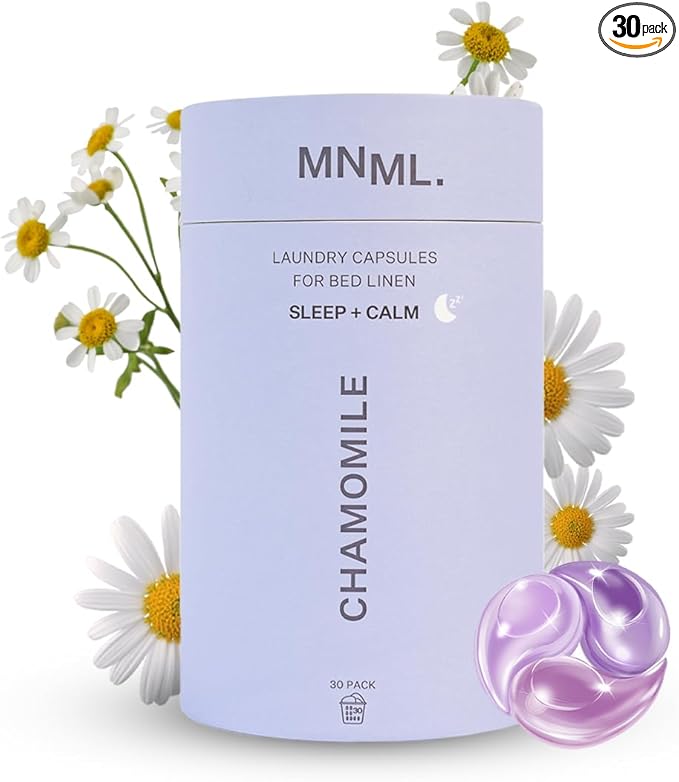 MNML Chamomile Laundry Pods designed for Sleep & Calm, Eco-Friendly Natural Laundry Detergent Pods for Sensitive Skin. No Waste, No Plastic, Natural Bio-Enzymes, Luxury Fragrance, 30ct Capsules