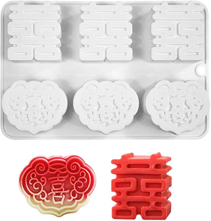 TUKE Double Happiness Candy Molds Silicone Mold Gummy Molds, Silicone Chocolate Molds for Jelly, Candy, Chocolate,Ice Cube,Biscuits (Double Blessing F)