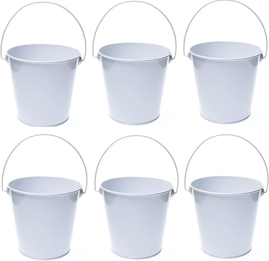 Colored Metal Buckets with Handle, 6 Pack 5.91 Inch Galvanized Iron Pail Bucket for Kids,Classroom,Crafts,and Party Favors (White)