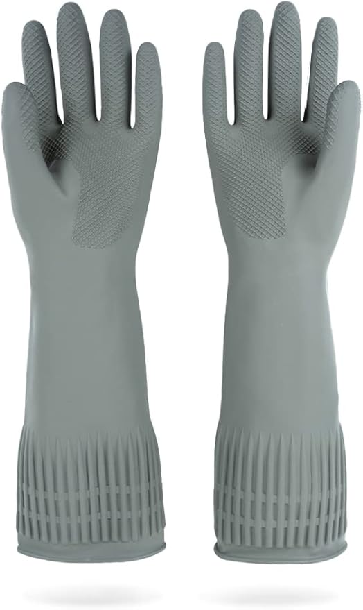 MAMISON Reusable Household Dishwashing Cleaning Rubber Gloves, Non-Slip Kitchen Glove (1 Pair)