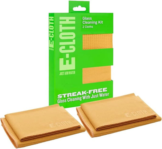E-Cloth 2-Pack Window Cleaning Cloth - Streak-Free Glass & Mirror Cleaning Kit with Just Water, Glass Cleaning Cloth, Microfiber Towel Kit for Windows, Car Windshield, Mirrors - Tangerine Orange