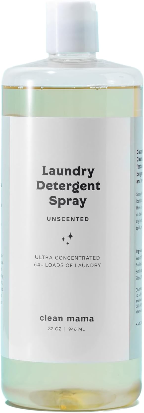 Clean Mama Laundry Detergent Spray & Pre-Treater Refill - Natural Laundry Detergent Soap for Sensitive Skin - Eco-Friendly, HE Compatible - Unscented - 64+ Loads of Laundry, 32 oz