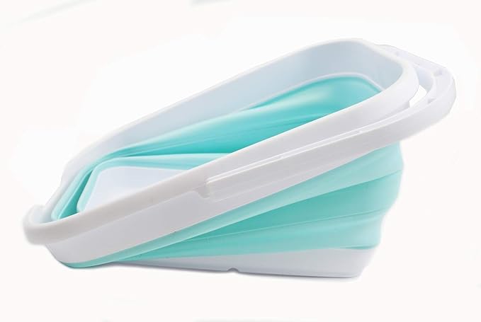 SAMMART 12L (3.17 Gallon) Collapsible Rectangular Handy Bucket (1, White/Lake Green)
