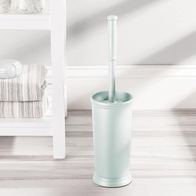 mDesign Toilet Bowl Brush and Holder - Covered Bathroom Toilet Brush - Standing Toilet Bowl Scrubber in Modern Holder - Space Saving, Deep Cleaning Brush for Toilet - Hyde Collection - Mint Green