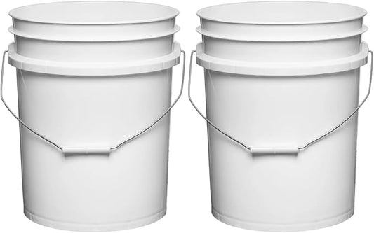 House Naturals 5 Gallon Premium HPDE Plastic Bucket - Made in USA Food Grade Storage Container, BPA Free All Purpose Pail (2, White)