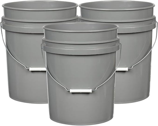House Naturals 5 Gallon Premium HPDE Plastic Bucket - Made in USA Food Grade Storage Container, BPA Free All Purpose Pail (3, Gray)