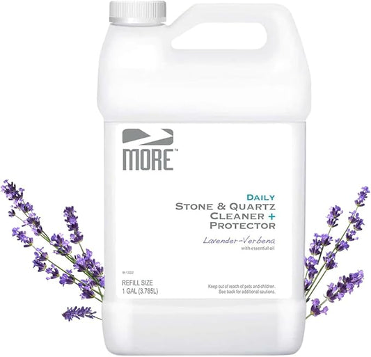 MORE Stone & Quartz Cleaner + Protector - Granite, Quartz & Marble Cleaner - For Kitchen & Bathroom Countertops - Water-Based Surface Spray Refill - Lavender-Verbena Essential Oil - Gallon (128oz)