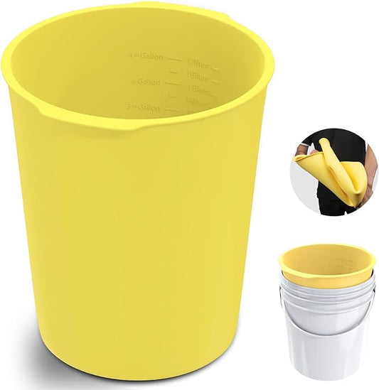 5 Gallon Silicone Bucket Liner - Reusable Measuring Mixing Liner for Concrete, Mortar, Grout, Paint - Food Grade Non-Stick with Measurement Marks - Easy to Clean & Durable (Yellow)