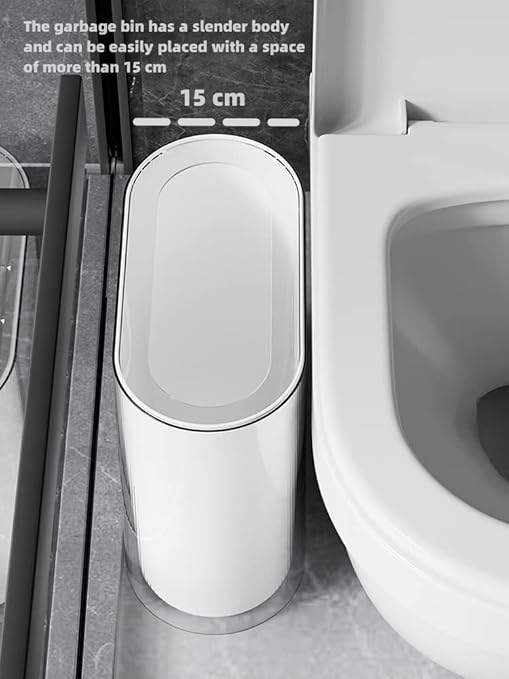 IEEK Small Waste Basket Slim Trash Can 3.2 Gallon/12L Clear and White Garbage Can Rectangle Plastic Wastebaskets Container Bin for Narrow Spaces Office,Bathroom, Bedroom,Kitchen,Living Room,Study