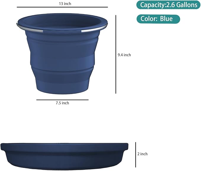 Collapsible Buckets, Silicone Bucket, Household Cleaning or Car Washing, Portable Folding Bucket for Fishing or Camping, 2.6 Gallons (10 Liters), Space-Saving Design, Round(Blue)
