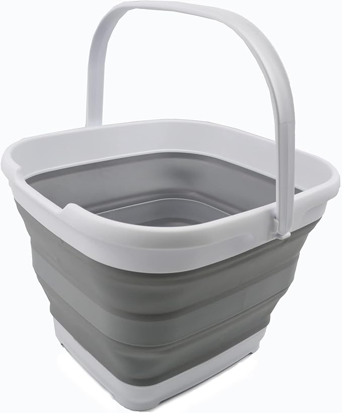 SAMMART 10L (2.6 Gallon) Collapsible Rectangular Handy Bucket (White/Grey, 1)