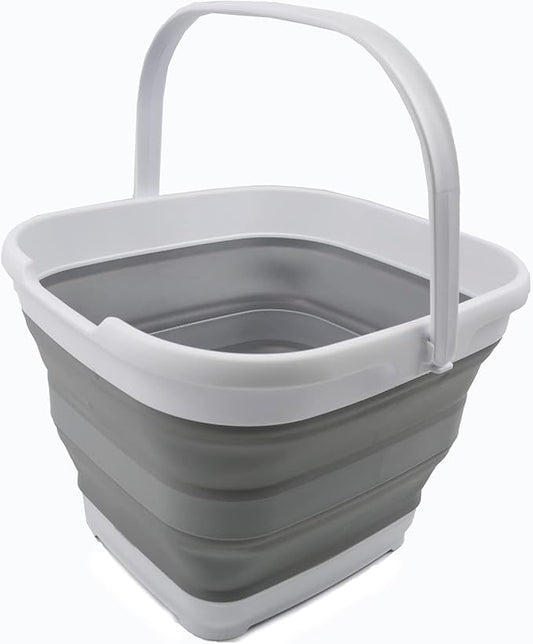 SAMMART 10L (2.6 Gallon) Collapsible Rectangular Handy Bucket (White/Grey, 1)
