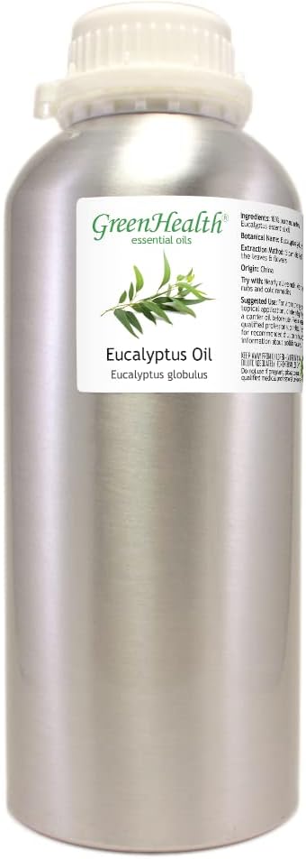 GreenHealth Eucalyptus Essential Oil – 32 fl oz (946 ml) – 100% Pure & Natural – Bulk Aromatherapy Oil in Aluminum Bottle – for Diffuser, Cleaning, Air Freshener, Home Fragrance