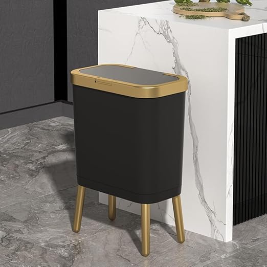 Procade 2Pack Office Trash Can with Lid, 4 Gallon Gold Trash Can Bathroom,Black Garbage Can with Push Button, Narrow Garbage Bin Waste Basket for Bedroom, Kitchen,Toilet(Black x2)