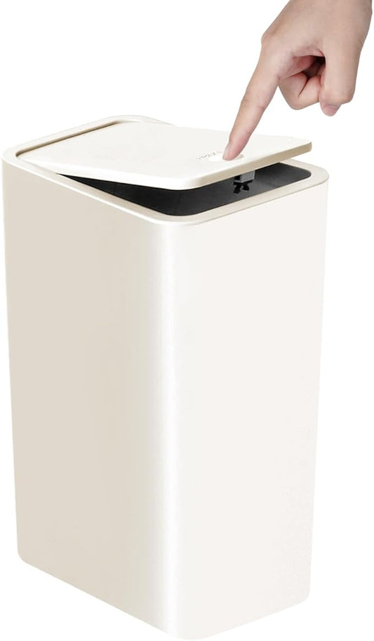 TIPGO Bathroom Trash Can with Lid, 10 Liter/ 2.6 Gallon Slim Garbage Can, Small Trash Bin Waste Basket with Pop-Up Lid for Kitchen, Bedroom, Living Room, Office (White)