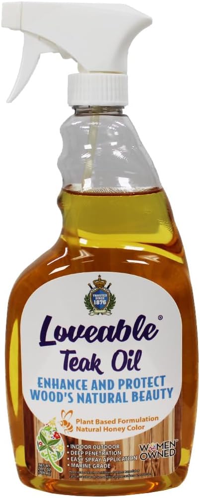 EcoDecors Loveable 24 oz Spray Bottle Teak Oil and Loveable Protection 16 oz Teak Sealer For Outdoor Furniture
