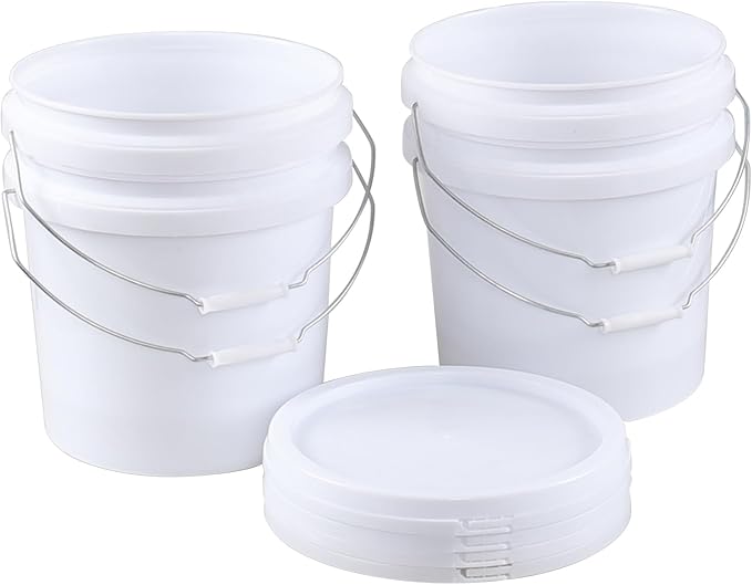 4 Gallon Plastic Bucket Pail Container with Lid, 4-Pack Food Storage Bucket Pail with Handles, White