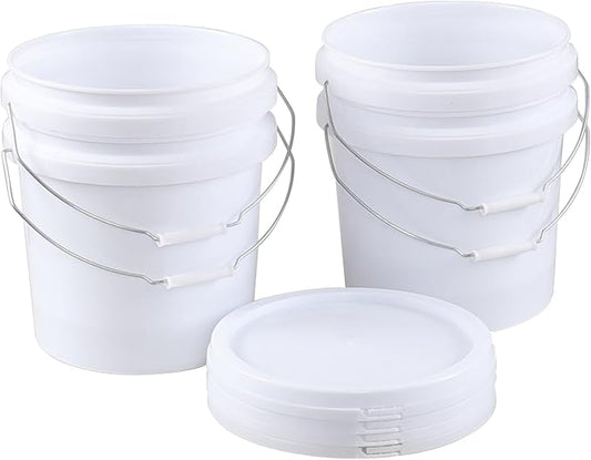4 Gallon Plastic Bucket Pail Container with Lid, 4-Pack Food Storage Bucket Pail with Handles, White