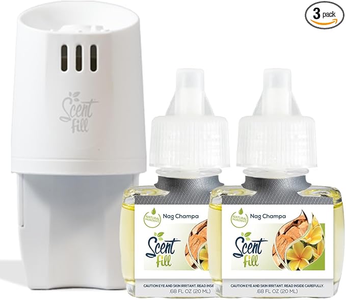 Scent Fill Nag Champa Plug in Air Freshener, Scented Oil Refills, 2 Refills + Diffuser
