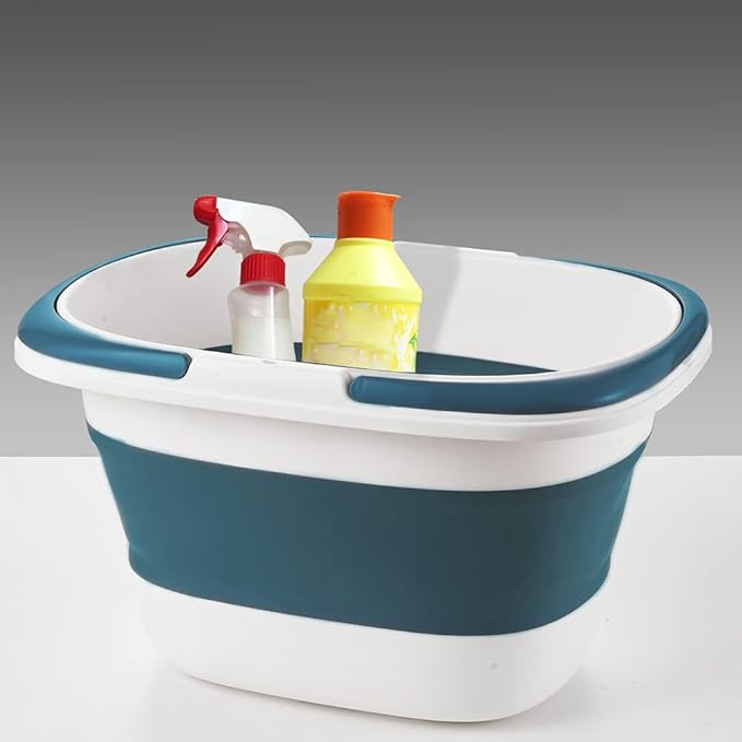 4.2 Gal(16L) Large Collapsible Plastic Bucket with Handle for House Cleaning, Space Saving Outdoor Multiuse Foldable Water Pail/Sink for Camping,Fishing,Ice (Blue)