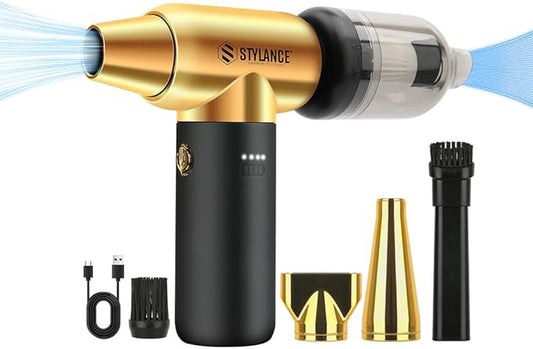 Compressed Air Duster - Barber Blower, Electric Duster, 3 Gear Mini Portable Jet Dry Air Blower, Cordless Vacuum Cleaner, for PC, Office,Salon, Fan, Laptop, Keyboard, Car (Gold)