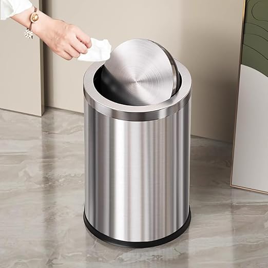 9L/2.4gallon Gold Bathroom Trash Can with Lid, Small Sliver Garbage Can, Single Layer Brushed Stainless Steel Swing Lid Trash Can for Bathroom, Toilet, Bedroom, Office, Living Room (Sliver)