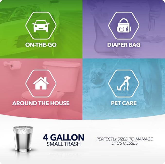 Color Scents Small Trash Bags - 4 Gallon, 480 Total Bags (8 Packs of 60 Count), Twist Tie - Lavender Bag in Lavender Scent