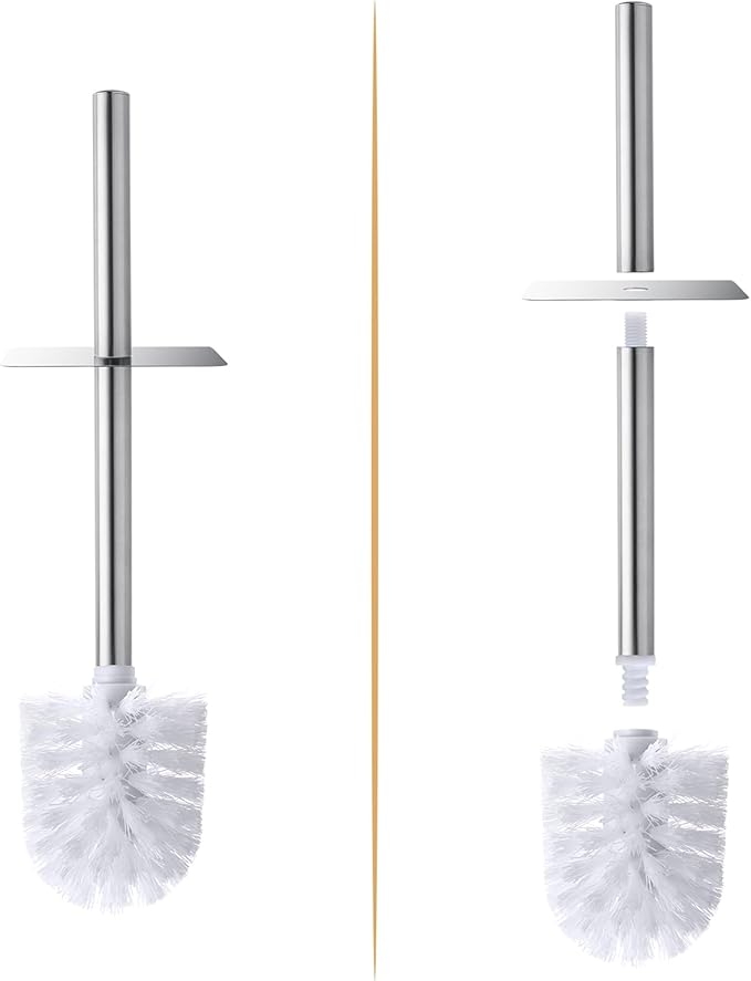 GOBAM Bamboo Toilet Bowl Cleaner with Holder for All Toilet Types, Hidden Stainless Steel Toilet Brush, Bathroom Cleaning Brushes, Toilet Accessories - Natural, with Pattern