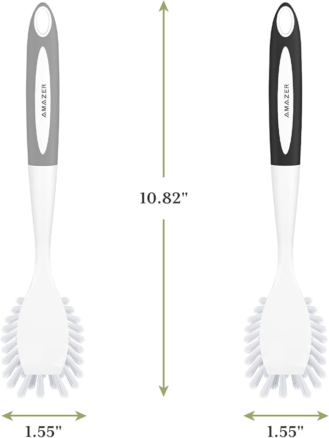 Amazer Dish Brush, 2 Pack Dish Scrubber with Handle, Kitchen Dishes Brushes, Scrub Brush with Stiff Bristles for Cleaning, Sink, Pots, Pans