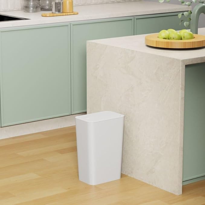 N. NETDOT 3 Pack 2.6 Gallon / 10L Bathroom Trash Can with Lid,Kitchen Garbage Can Small Trash Bin Waste Basket for Bathroom,Kitchen,Bedroom,Living Room,Office - Off White