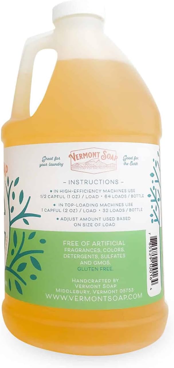 Vermont Soap Laundry Detergent, Laundry Soap, Natural Laundry Detergent Liquid, Baby Detergent, washing — Spring Breeze, 64 Fl Oz