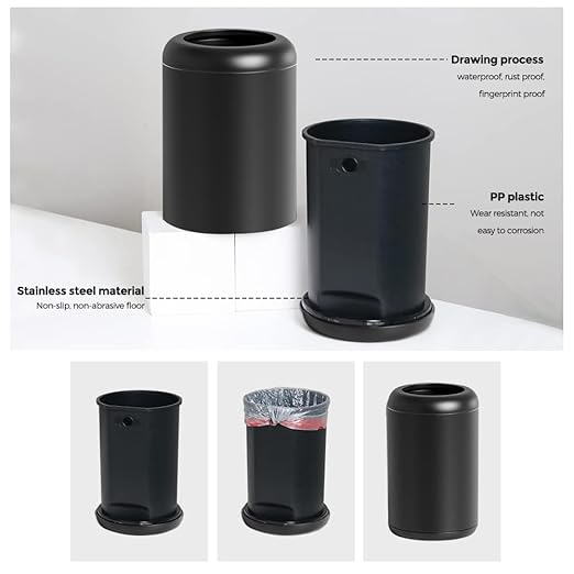 Black BathroomTrash can,10L/2.6GAL,Open Top Wastebasket Bin,Garbage Can for Bathroom,Living Room,Office,Kitchen,Bedroom,Hotel (Black)