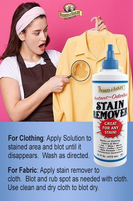Parker and Bailey Stain Remover- Blood Stain Remover for Carpet, Clothes, Sheets and Mattress - Garment and Fabric Laundry Stain Remover - 16oz