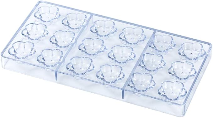 Pastry Tek 10.8 x 5.3 Inch Plastic Flower Molds, 10 Flower Candy Molds - 18 Cavities, Freezer-Safe, Clear Polycarbonate Flower Chocolate Molds, Easy Release, Food Grade