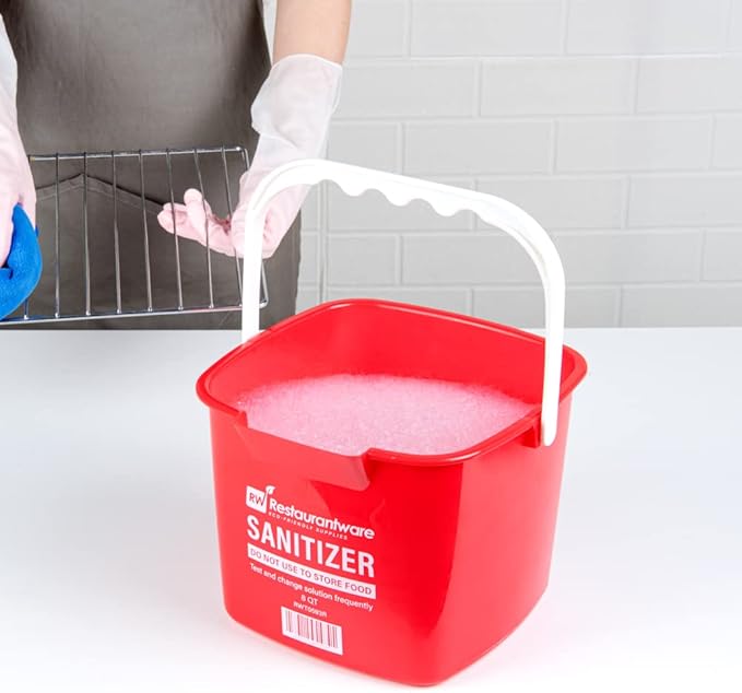 Restaurantware RW Clean 8 Quart Cleaning Buckets 10 Detergent Square Bucket - With Measurements Built-In Spout And Handle Red Plastic Utility Buckets For Home Or Commercial Use