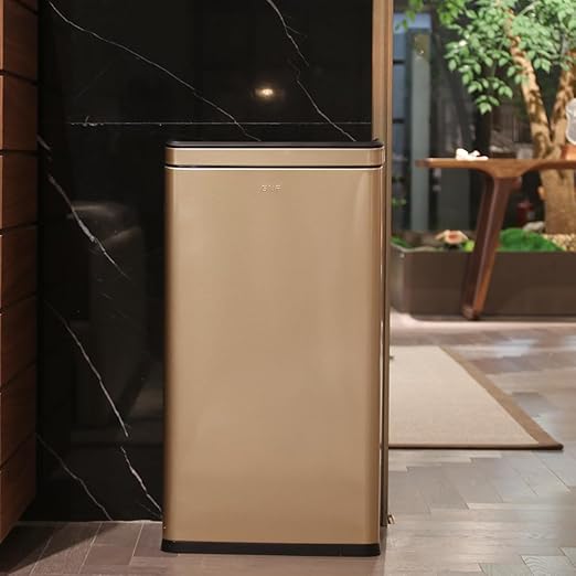 10.4 Gallon Large Metal Kitchen Garbage Can, Stainless Steel Trash Can, Open Top, Tall, Gold Wastebasket for Home Bathroom Hotel Lobby Office (40L Gold)
