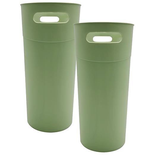 Small Trash Can Plastic Bathroom Wastebasket 3.2 Gallon Slim Garbage Container Bin with Handle for Home Kitchen Bathroom Bedroom Office, 2 Pack (Green)