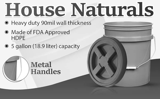 House Naturals 5 Gallon Food Grade Made in USA Lime Green Plastic Bucket with Screw On Air Tight Double Gasket Lid (3 Pack)