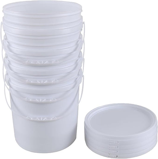 6.6 Gallon White Plastic Bucket with Lid, Round Food Grade Bucket Pail, 4-Pack