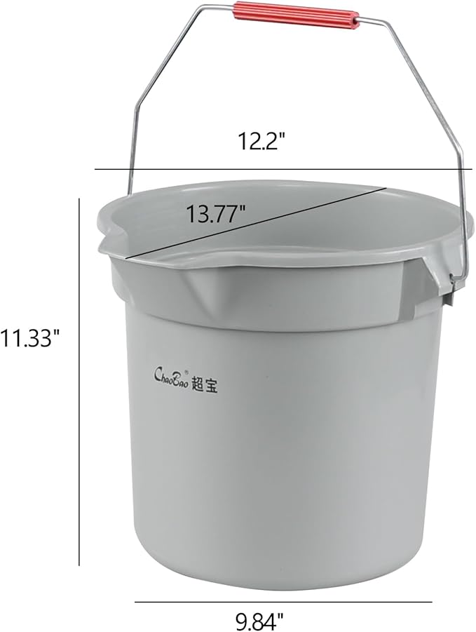 14 Quart Plastic Round Cleaning Pail, 3.5 Gallon Bucket with Built-in Spout and Handle, Gray, 4 Packs