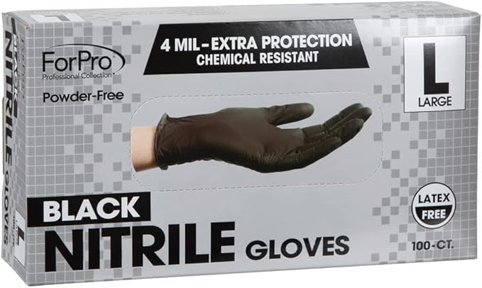 ForPro Professional Collection Disposable Nitrile Gloves, Chemical Resistant, Powder-Free, Latex-Free, Non-Sterile, Food Safe, 4 Mil, Black, Large, 1000-Count