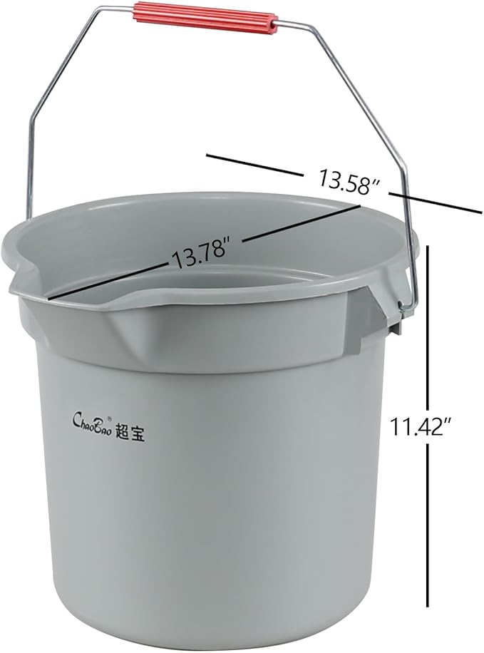 6 Packs Commercial Pail Bucket, Heavy-Duty 14-Quart Cleaning Spout Bucket with Handle, Grey