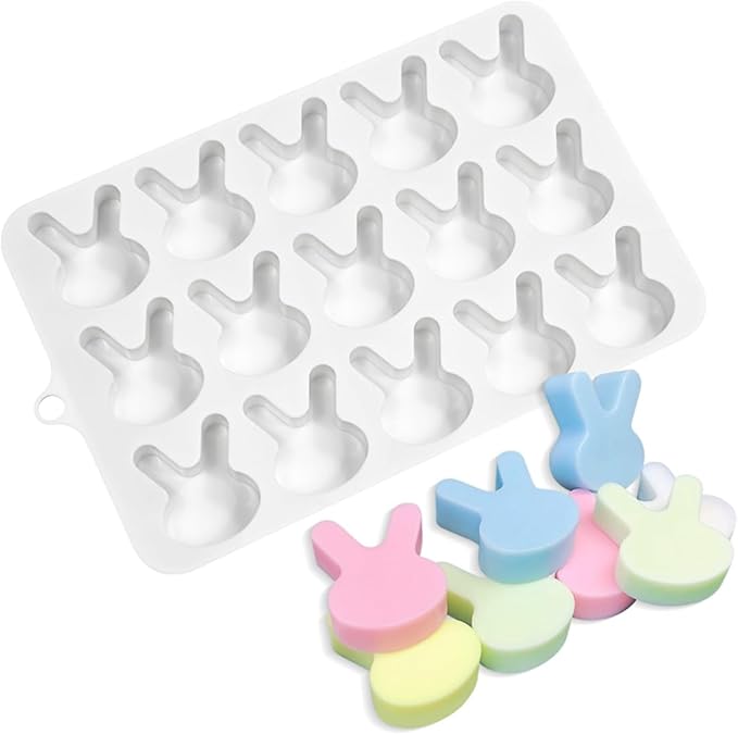 TUKE 15-Cavity Rabbit Candy Silicone Molds Chocolate Truffles Mold,Whiskey Ice Cube Tray,Grid Fondant Mould,Hard Candy Mold Pralines Gummy Jelly Mold (Rabbit H)