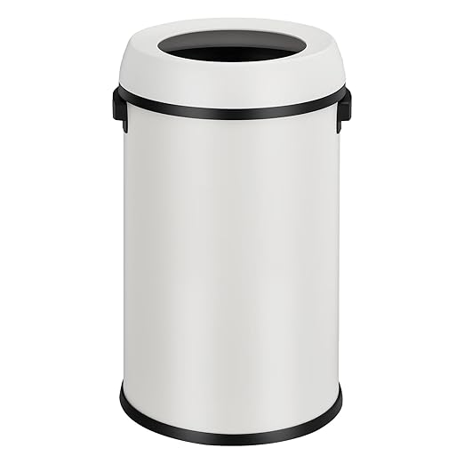 Garvee 17 Gallon/65 Liter Trash Can, Fingerprint-Proof Stainless Steel Open Top Garbage Can, Heavy Duty Commercial Round Trash Bin for Restaurant, Home, Office,White