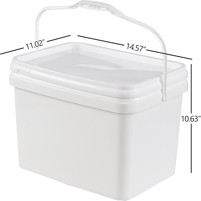 Parlynie 5 Gallon Plastic Bucket Pail Food Grade BPA Free with Air Tight Lid(Pack of 4, White)