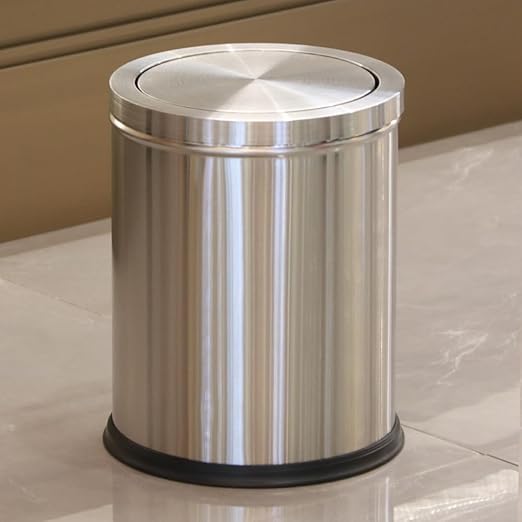 15L/4GAL Silver Stainless Steel Bathroom Garbage can, Bathroom Trash Can with Flipping Lid，Brushed Nickel Gaebage Can for Bedroom,Living Room,Office,Hotel,Shop,Restaurant (15L-Silver)